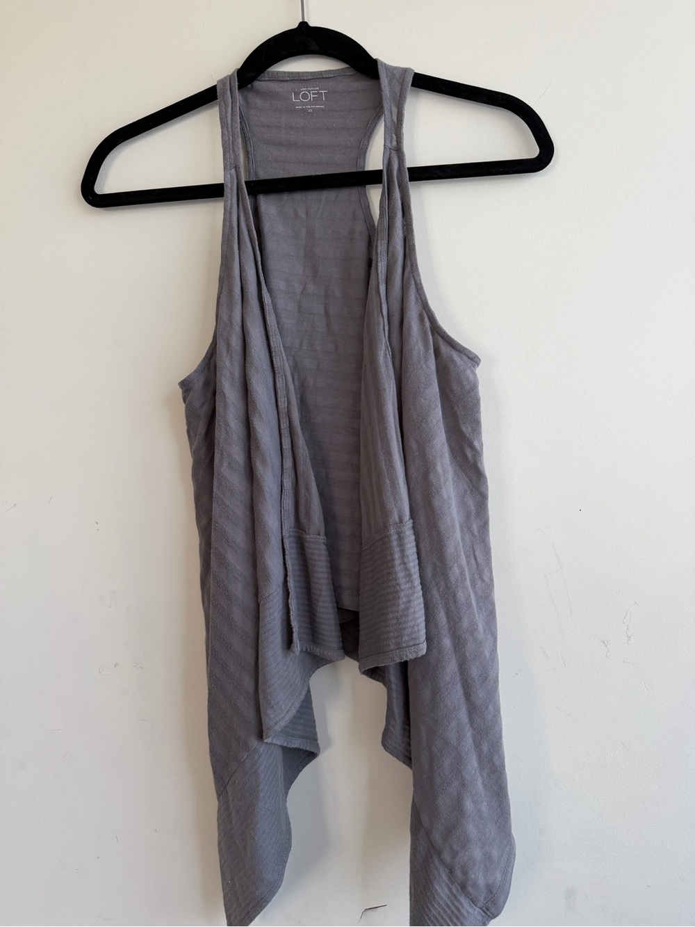 LOFT Light Gray Draped Open-Front Vest